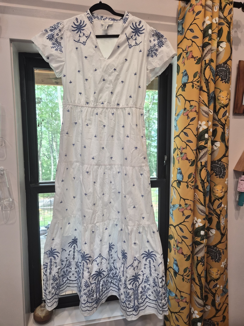 Calypso St. BARTHS White Maxi Dress with Blue Embroidered Detail